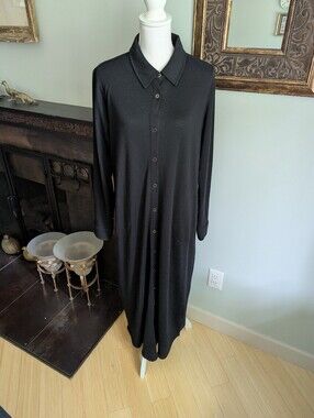 Denim & Co Size Medium Heavenly Jersey Button-Front Shirt Dress A627215 Black